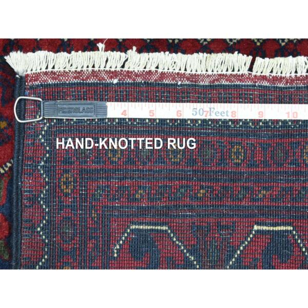 2'8"x12'10" Deep and Saturated Red, Afghan Khamyab with Tribal Medallions Design, Soft Wool Hand Knotted, Runner Oriental Rug  - 72341 - Image 7