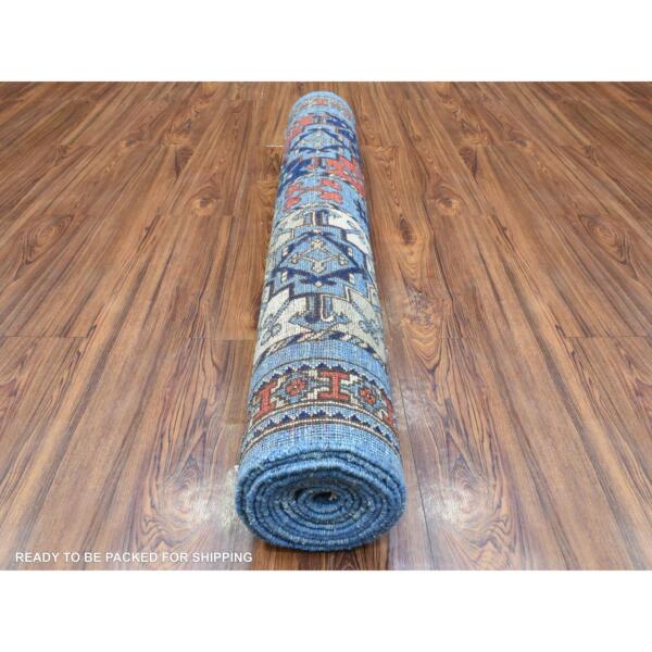 4'x12' Light Blue, Afghan Ersari with Elephant Feet Design, Natural Dyes, Soft Organic Wool Hand Knotted, Wide Runner Oriental Rug  - 72424 - Image 5