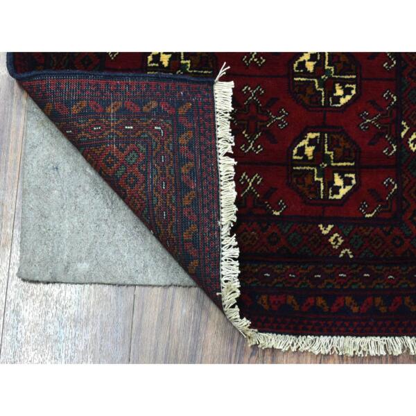 2'x3' Deep and Saturated Red, Hand Knotted Afghan Khamyab Bokara, Velvety Wool, Mat Oriental Rug  - 72482 - Image 3