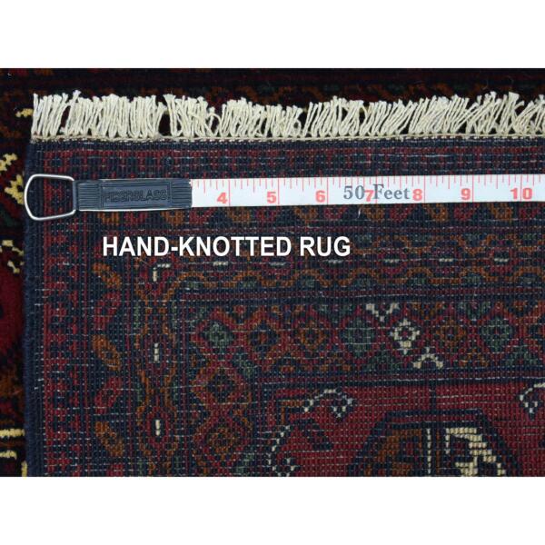 2'x3' Deep and Saturated Red, Hand Knotted Afghan Khamyab Bokara, Velvety Wool, Mat Oriental Rug  - 72482 - Image 7