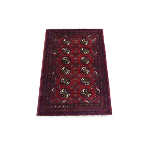 2'x2'10" Deep and Saturated Red, Afghan Khamyab Bokara, Soft Wool Hand Knotted, Mat Oriental Rug  - 72484