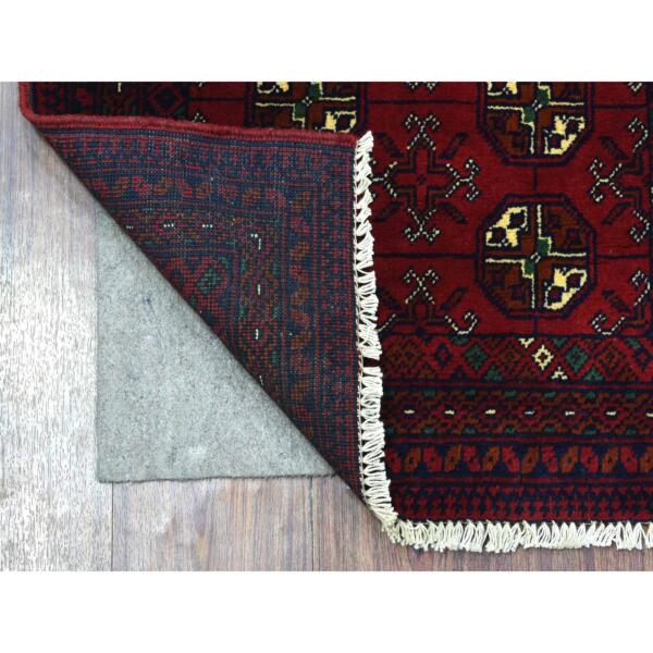 2'x2'10" Deep and Saturated Red, Afghan Khamyab Bokara, Soft Wool Hand Knotted, Mat Oriental Rug  - 72484 - Image 3