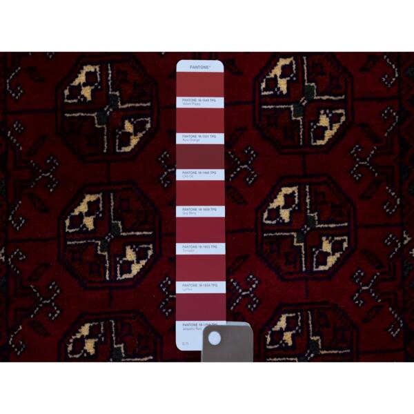 2'x2'10" Deep and Saturated Red, Afghan Khamyab Bokara, Soft Wool Hand Knotted, Mat Oriental Rug  - 72484 - Image 4