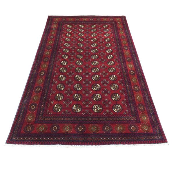 4'2"x7' Deep and Saturated Red, Tribal Design Velvety Wool, Afghan Khamyab Bokara Hand Knotted Oriental Rug  - 72492