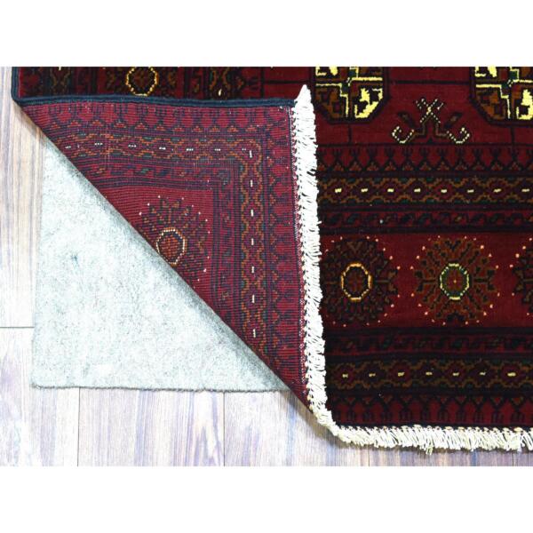 4'2"x7' Deep and Saturated Red, Tribal Design Velvety Wool, Afghan Khamyab Bokara Hand Knotted Oriental Rug  - 72492 - Image 3