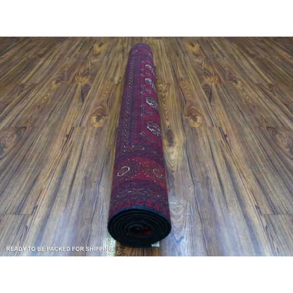 4'2"x7' Deep and Saturated Red, Tribal Design Velvety Wool, Afghan Khamyab Bokara Hand Knotted Oriental Rug  - 72492 - Image 5