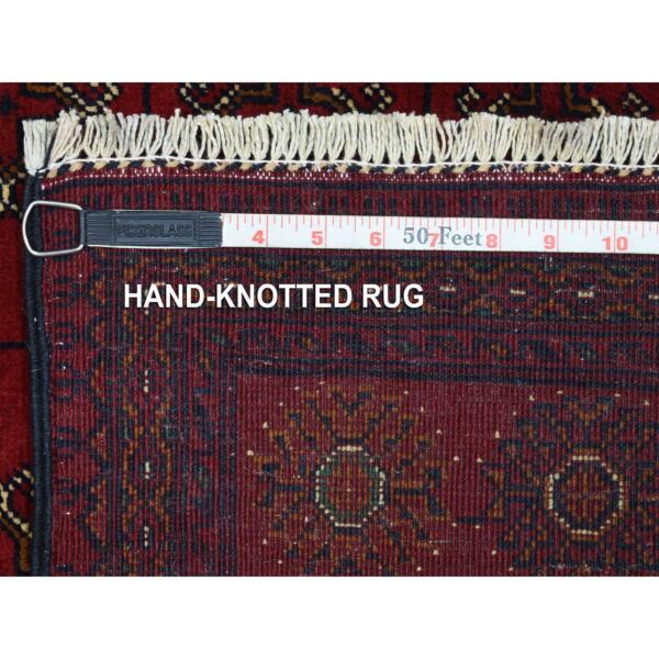 4'2"x7' Deep and Saturated Red, Tribal Design Velvety Wool, Afghan Khamyab Bokara Hand Knotted Oriental Rug  - 72492 - Image 7