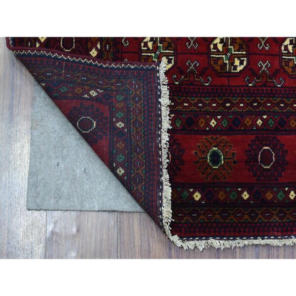 4'10"x6'9" Deep and Saturated Red With Geometric Design Hand Knotted Afghan Khamyab, Velvety Wool Oriental Rug  - 72663 - Image 3