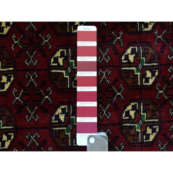 4'10"x6'9" Deep and Saturated Red With Geometric Design Hand Knotted Afghan Khamyab, Velvety Wool Oriental Rug  - 72663 - Image 4