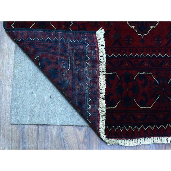 3'x9'1" Deep and Saturated Red Hand Knotted, Afghan Khamyab, Geometric Medallions Runner Oriental Rug  - 72667 - Image 3