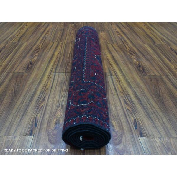 3'x9'1" Deep and Saturated Red Hand Knotted, Afghan Khamyab, Geometric Medallions Runner Oriental Rug  - 72667 - Image 5