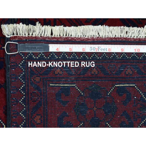 3'x9'1" Deep and Saturated Red Hand Knotted, Afghan Khamyab, Geometric Medallions Runner Oriental Rug  - 72667 - Image 7