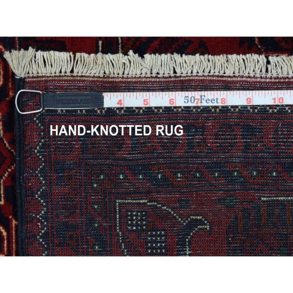 4'10"x6'7" Deep and Saturated Red Hand Knotted With Tribal Design, Soft and Shiny Wool Afghan Khamyab Oriental Rug  - 72777 - Image 7