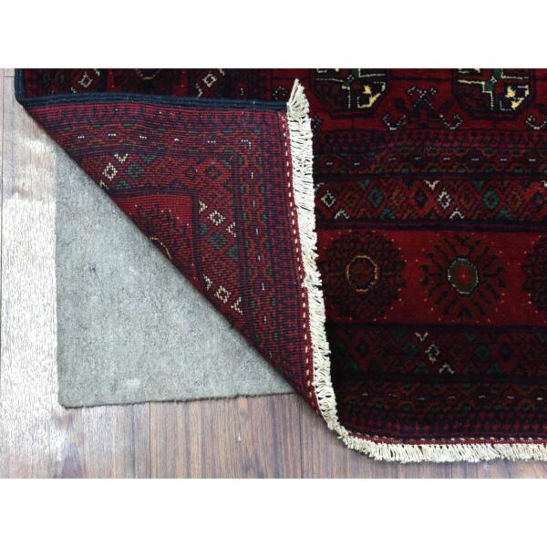 5'x6'7" Deep and Saturated Red with Geometric Design Hand Knotted, Afghan Khamyab, Velvety Wool Oriental Rug  - 72779 - Image 3