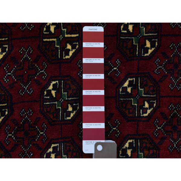 5'x6'7" Deep and Saturated Red with Geometric Design Hand Knotted, Afghan Khamyab, Velvety Wool Oriental Rug  - 72779 - Image 4