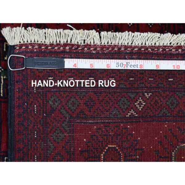 5'x6'7" Deep and Saturated Red with Geometric Design Hand Knotted, Afghan Khamyab, Velvety Wool Oriental Rug  - 72779 - Image 7