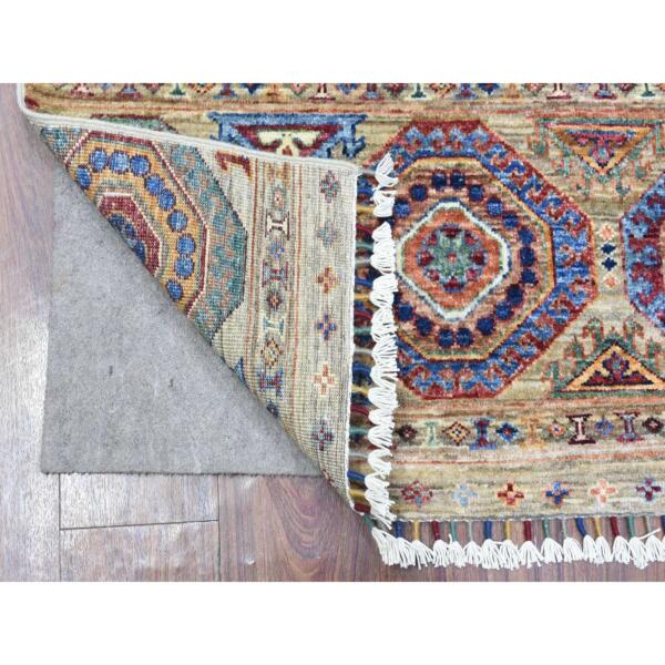 2'8"x4' Taupe, Extra Soft Wool Hand Knotted, Afghan Super Kazak with Khorjin Design, Natural Dyes Dense Weave, Oriental Rug  - 72807 - Image 3