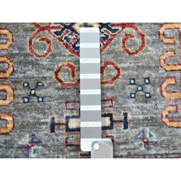 5'7"x8'5" Light Gray Afghan Super Kazak with Tribal Medallions Natural Dyes, Densely Woven Pure Wool Hand Knotted, Oriental Rug  - 72909 - Image 4