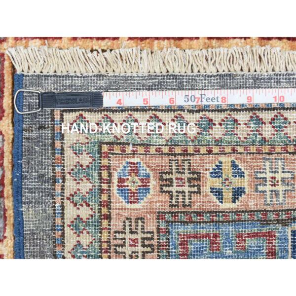 5'7"x8'5" Light Gray Afghan Super Kazak with Tribal Medallions Natural Dyes, Densely Woven Pure Wool Hand Knotted, Oriental Rug  - 72909 - Image 7