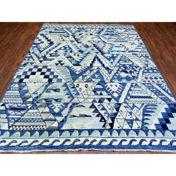 7'10"x9'10" Denim Blue, Anatolian Village Inspired with Patchwork Design Vegetable Dyes, Extra Soft Wool Hand Knotted, Oriental Rug  - 72983 - Image 4