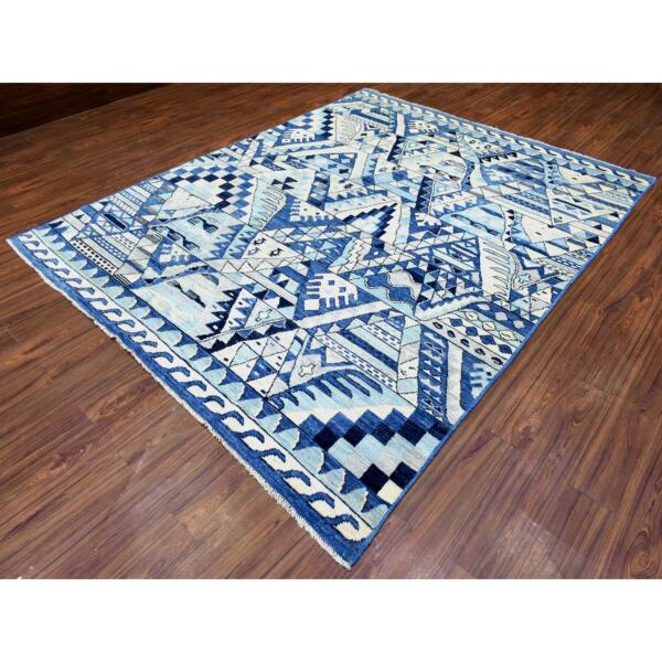 7'10"x9'10" Denim Blue, Anatolian Village Inspired with Patchwork Design Vegetable Dyes, Extra Soft Wool Hand Knotted, Oriental Rug  - 72983 - Image 5