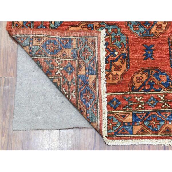 4'4"x9'5" Prismatic Legacy Red, Hand Knotted Afghan Ersari with Elephant Feet Design, Soft and Lush Pile Vegetable Dyes, 100% Natural Wool, Wide Runner Oriental Rug  - 73015 - Image 3