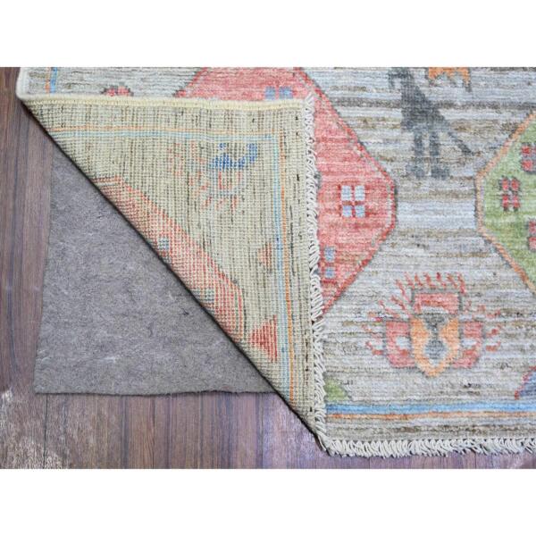 6'2"x9' Taupe, Vegetable Dyes Soft and Shiny Wool, Hand Knotted Anatolian Village Inspired Geometric Medallions with Animal Figurines, Oriental Rug  - 73099 - Image 4