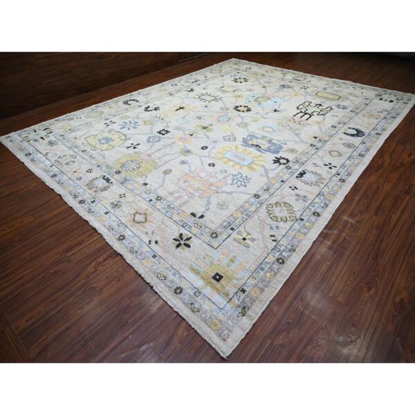 11'10"x15'3" Medium Gray, Afghan Angora Oushak with All Over Pattern, Natural Dyes, Soft Wool, Hand Knotted, Oversized Oriental Rug  - 73914 - Image 5