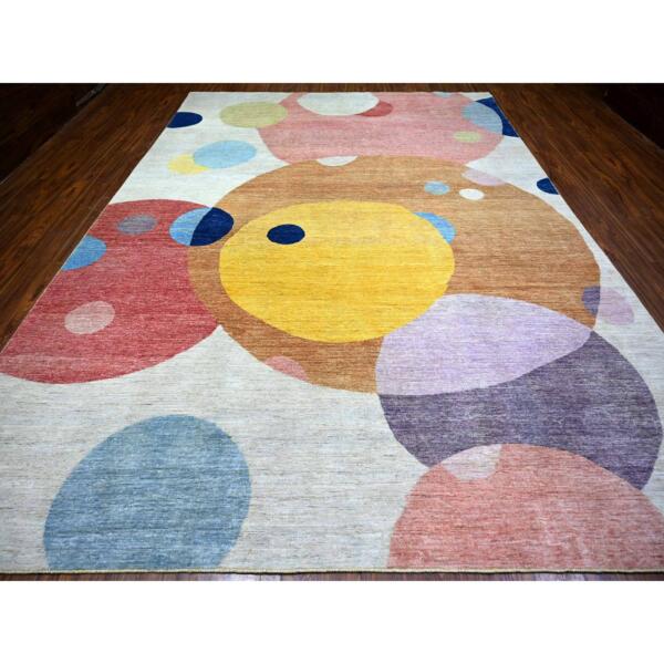 10'x13'9" Colorful, The Circles Design Vegetable Dyes, 100% Wool Hand Knotted, Oriental Rug  - 74288 - Image 4