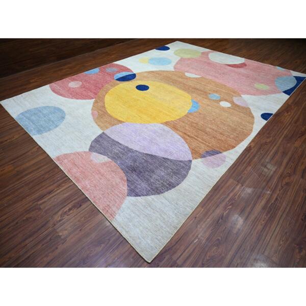 10'x13'9" Colorful, The Circles Design Vegetable Dyes, 100% Wool Hand Knotted, Oriental Rug  - 74288 - Image 5