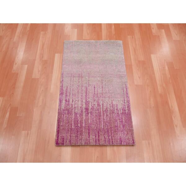 2'x3'2" Pink Vertical Ombre Design Natural Wool Hand Knotted Oriental Mat Rug  - 75023 - Image 3