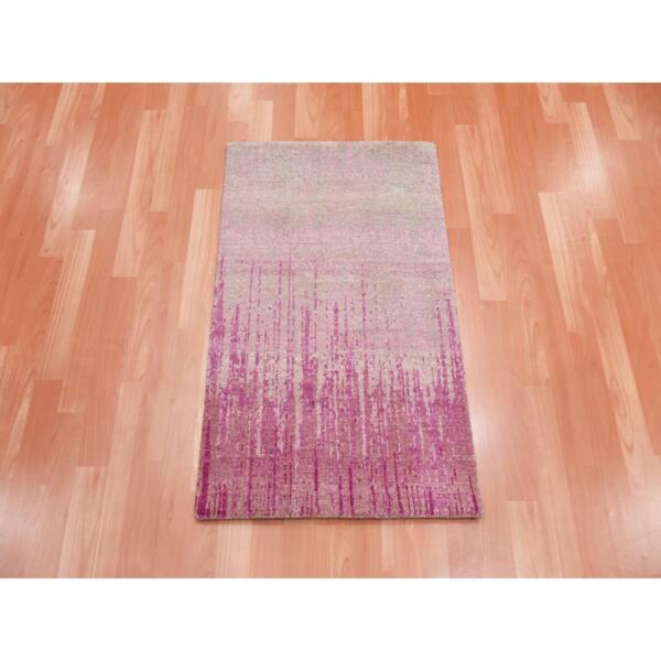 2'x3'2" Hand Knotted Pink Vertical Ombre Design Natural Wool Mat Oriental Rug  - 75024 - Image 3