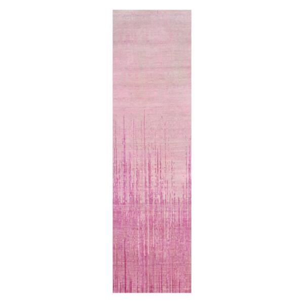 2'7"x10' Pink Hand Knotted Vertical Ombre Design Natural Wool Runner Oriental Rug  - 75109