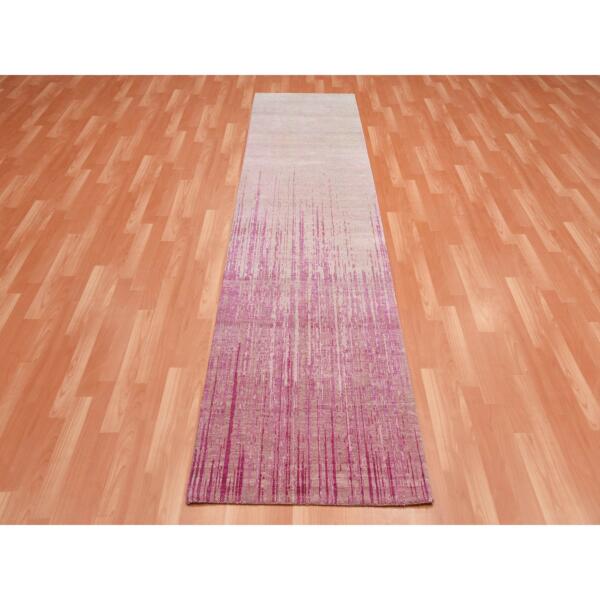 2'7"x10' Pink Hand Knotted Vertical Ombre Design Natural Wool Runner Oriental Rug  - 75109 - Image 3