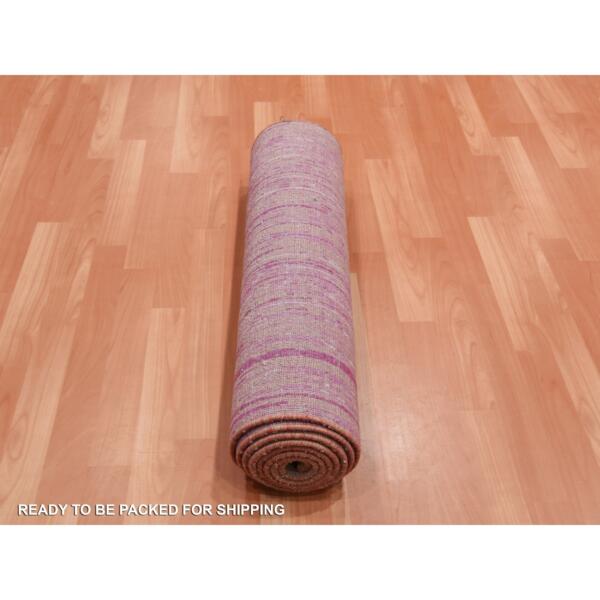 2'7"x10' Pink Hand Knotted Vertical Ombre Design Natural Wool Runner Oriental Rug  - 75109 - Image 6