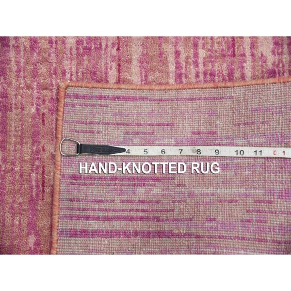 2'7"x10' Pink Hand Knotted Vertical Ombre Design Natural Wool Runner Oriental Rug  - 75109 - Image 8