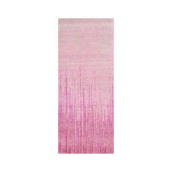 2'6"x6'4" Pink Natural Wool Hand Knotted Vertical Ombre Design Runner Oriental Rug  - 75111