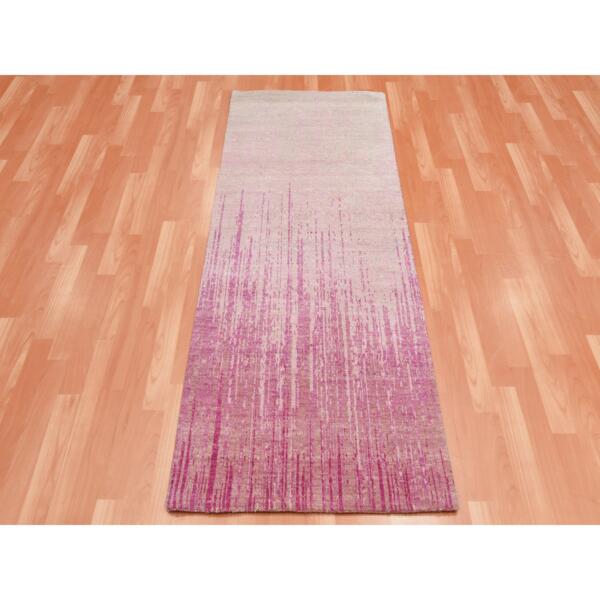 2'6"x6'4" Pink Natural Wool Hand Knotted Vertical Ombre Design Runner Oriental Rug  - 75111 - Image 3