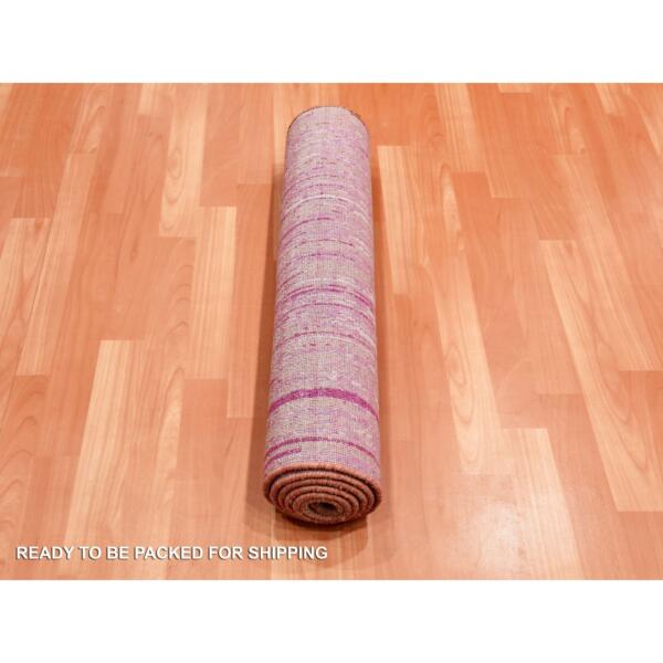 2'6"x6'4" Pink Natural Wool Hand Knotted Vertical Ombre Design Runner Oriental Rug  - 75111 - Image 6