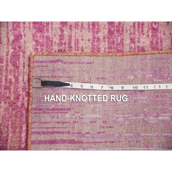 2'6"x6'4" Pink Natural Wool Hand Knotted Vertical Ombre Design Runner Oriental Rug  - 75111 - Image 8