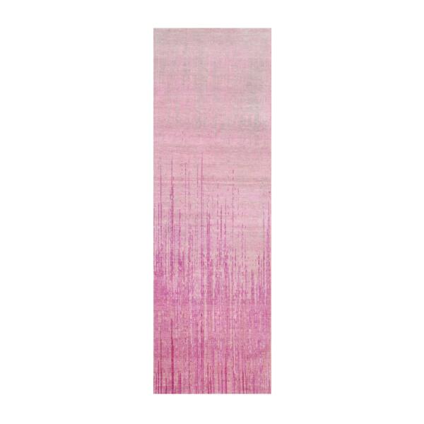 2'7"x8'4" Pink Vertical Ombre Design Natural Wool Hand Knotted Runner Oriental Rug  - 75114