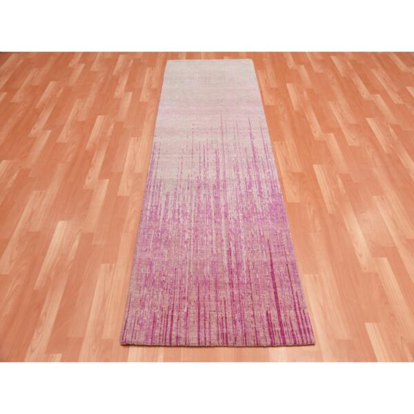 2'7"x8'4" Pink Vertical Ombre Design Natural Wool Hand Knotted Runner Oriental Rug  - 75114 - Image 3