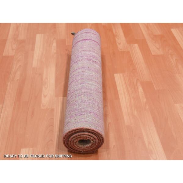 2'7"x8'4" Pink Vertical Ombre Design Natural Wool Hand Knotted Runner Oriental Rug  - 75114 - Image 6