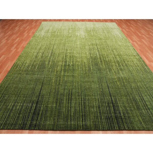 10'x13'10" Green Hand Knotted Organic Wool Vertical Ombre Design Oriental Rug  - 75115 - Image 4