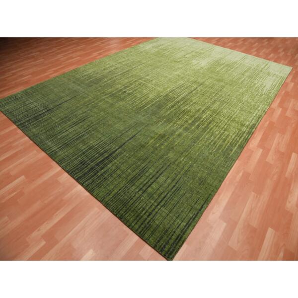 10'x13'10" Green Hand Knotted Organic Wool Vertical Ombre Design Oriental Rug  - 75115 - Image 5