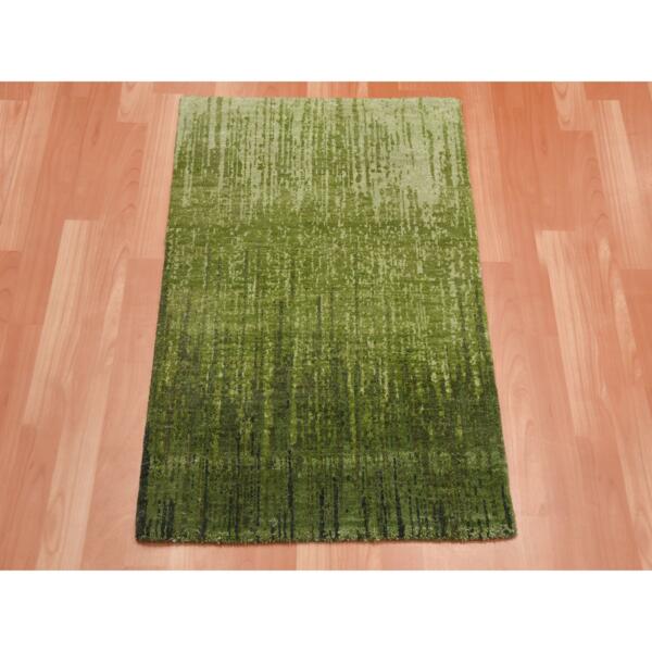 2'x3' Green Organic Wool Vertical Ombre Design Hand Knotted Mat Oriental Rug  - 75126 - Image 3