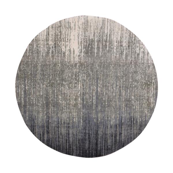 6'x6' Gray and Black Densely Woven Hand Knotted Modern Ombre Design Pure Wool Round Oriental Rug  - 75148