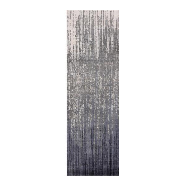 2'6"x8' Gray and Black, Hand Knotted Modern Ombre Design, Densely Woven Pure Wool, Runner Oriental Rug  - 75157