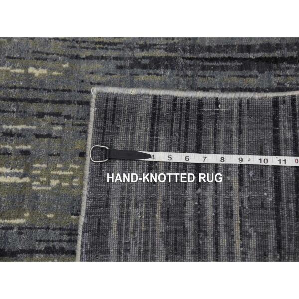 2'6"x8' Gray and Black, Hand Knotted Modern Ombre Design, Densely Woven Pure Wool, Runner Oriental Rug  - 75157 - Image 8