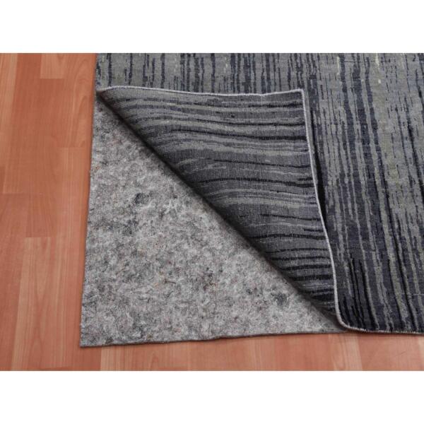 10'5"x10'5" Gray and Black, Pure Wool Hand Knotted, Modern Ombre Design Densely Woven, Square Oriental Rug  - 75159 - Image 5